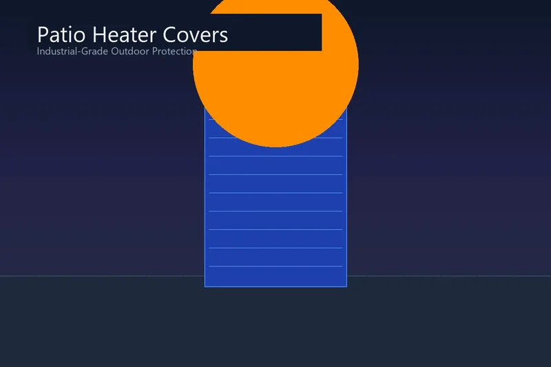 Patio heater with protective cover on outdoor restaurant terrace at dusk