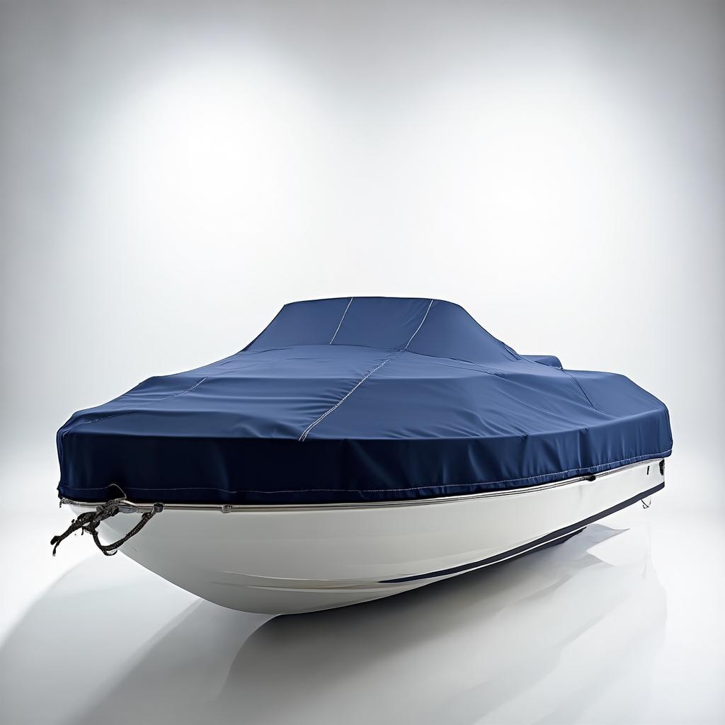 Boat with fitted blue custom cover in marine fabric